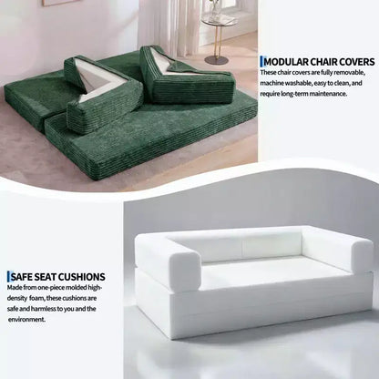 Canapé-lit convertible 5-en-1 de 205 cm – Velours côtelé, charge max. 544 kg, sans assemblage – Sanzelize Design