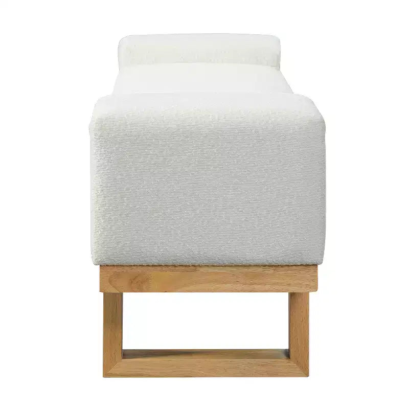 Banc rembourré Paulina moderne en bois d'hévéa et tissu bouclé – Sanzelize Design