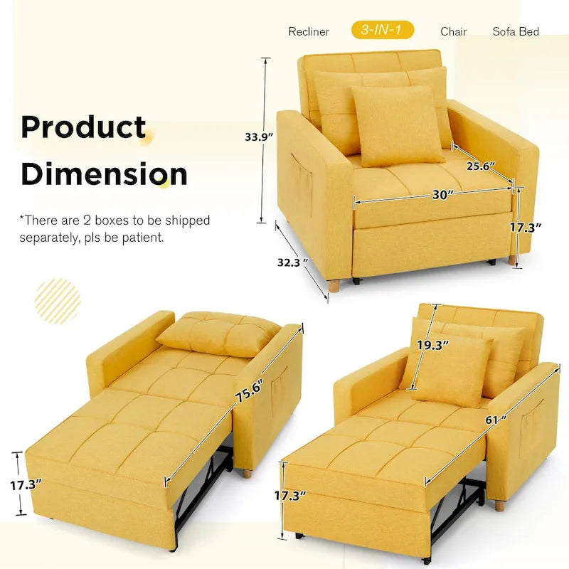 Fauteuil convertible 3-en-1, plusieurs coloris, une place – Sanzelize Design
