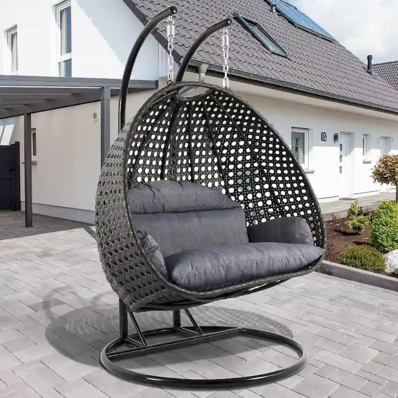 Fauteuil suspendu œuf 2 places avec support - Balançoire / hamac de jardin en rotin osier pour extérieur/intérieur avec – Sanzelize Design