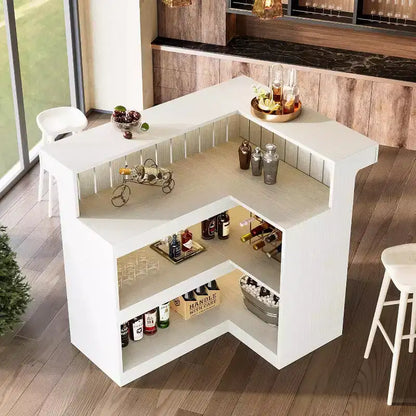 Bar de salon en L, bar à liqueurs d'angle à 4 niveaux avec étagères de rangement et porte-verres à vin pour pub à – Sanzelize Design