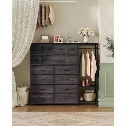 Commode de rangement avec 16 tiroirs, tringle à vêtements et étagères – Sanzelize Design