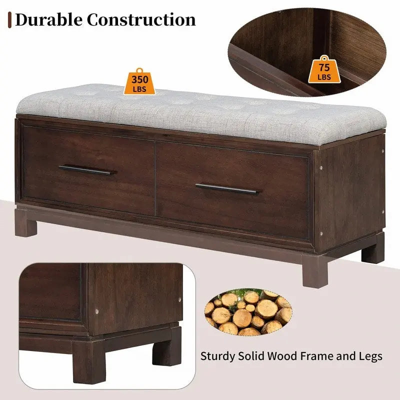 Banc à chaussures avec coussin amovible et rangement dissimulé pour l'entrée et le salon – Sanzelize Design