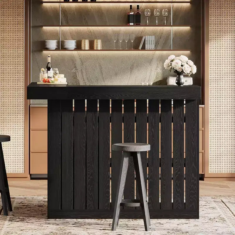Bar de salon en L, bar à liqueurs d'angle à 4 niveaux avec étagères de rangement et porte-verres à vin pour pub à – Sanzelize Design