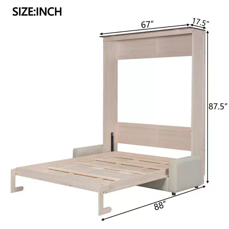 Lit escamotable 152 x 203 cm avec canapé, Lit escamotable 152 x 203 cm en bois avec éclairage LED – Sanzelize Design