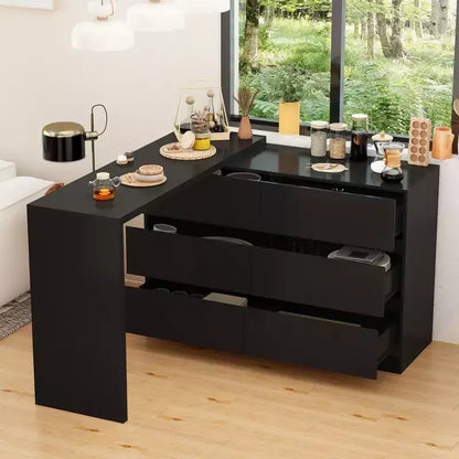 Desserte de buffet intelligente rotative/extensible avec 6 tiroirs, plan de travail étendu, tapis antidérapant – Sanzelize Design