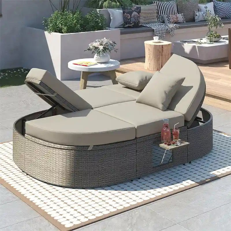 Lit de soleil extérieur double pour terrasse avec coussins et oreillers – Sanzelize Design