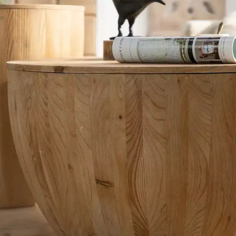 Table basse de rangement ronde et rétro en bois, adaptée au salon, à la salle à manger ou au bureau. – Sanzelize Design