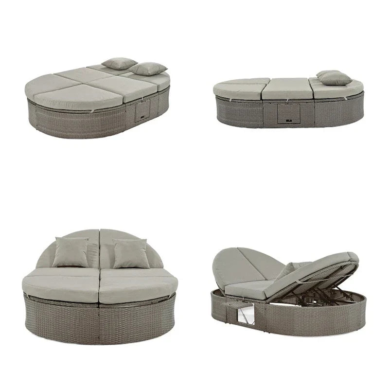 Lit de soleil extérieur double pour terrasse avec coussins et oreillers – Sanzelize Design