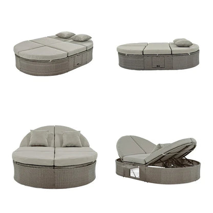 Lit de soleil extérieur double pour terrasse avec coussins et oreillers – Sanzelize Design