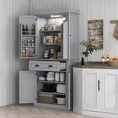 Garde-manger de cuisine de 180 cm avec lumières DEL, 6 tablettes de porte, un tiroir et 4 tablettes réglables – Sanzelize Design