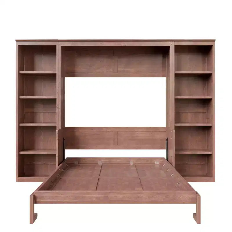 Lit escamotable grand lit/deux places avec bureau et étagère, brun foncé – Sanzelize Design