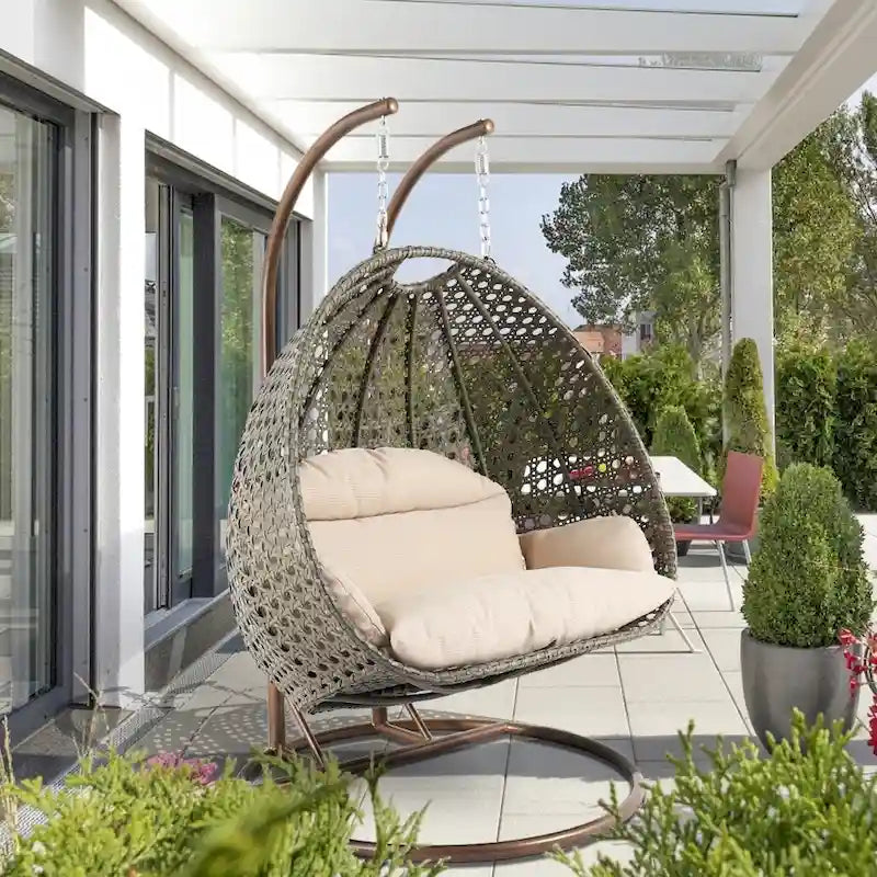 Fauteuil suspendu œuf 2 places avec support - Balançoire / hamac de jardin en rotin osier pour extérieur/intérieur avec – Sanzelize Design