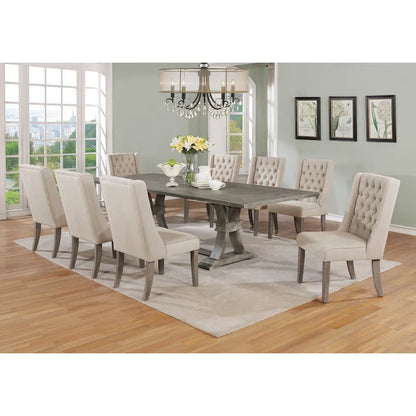 Ensemble de salle à manger extensible gris rustique 9 pièces – Sanzelize Design