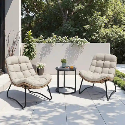 Chaises de jardin Papasan avec coussin, confortables, en rotin PE, avec table d'appoint – Sanzelize Design
