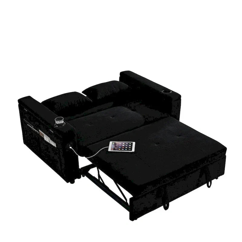 Canapé-lit gigogne 137 cm, canapé-lit inclinable 2 places avec rangement, oreiller lombaire, prise USB – Sanzelize Design