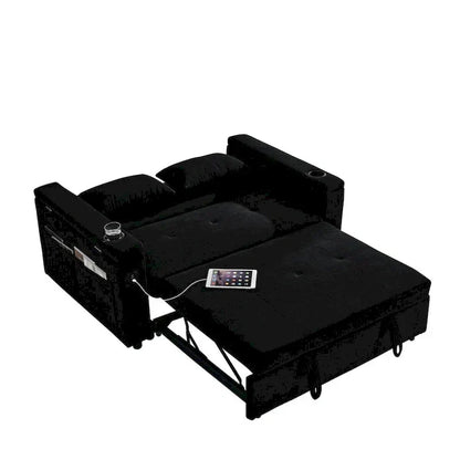Canapé-lit gigogne 137 cm, canapé-lit inclinable 2 places avec rangement, oreiller lombaire, prise USB – Sanzelize Design