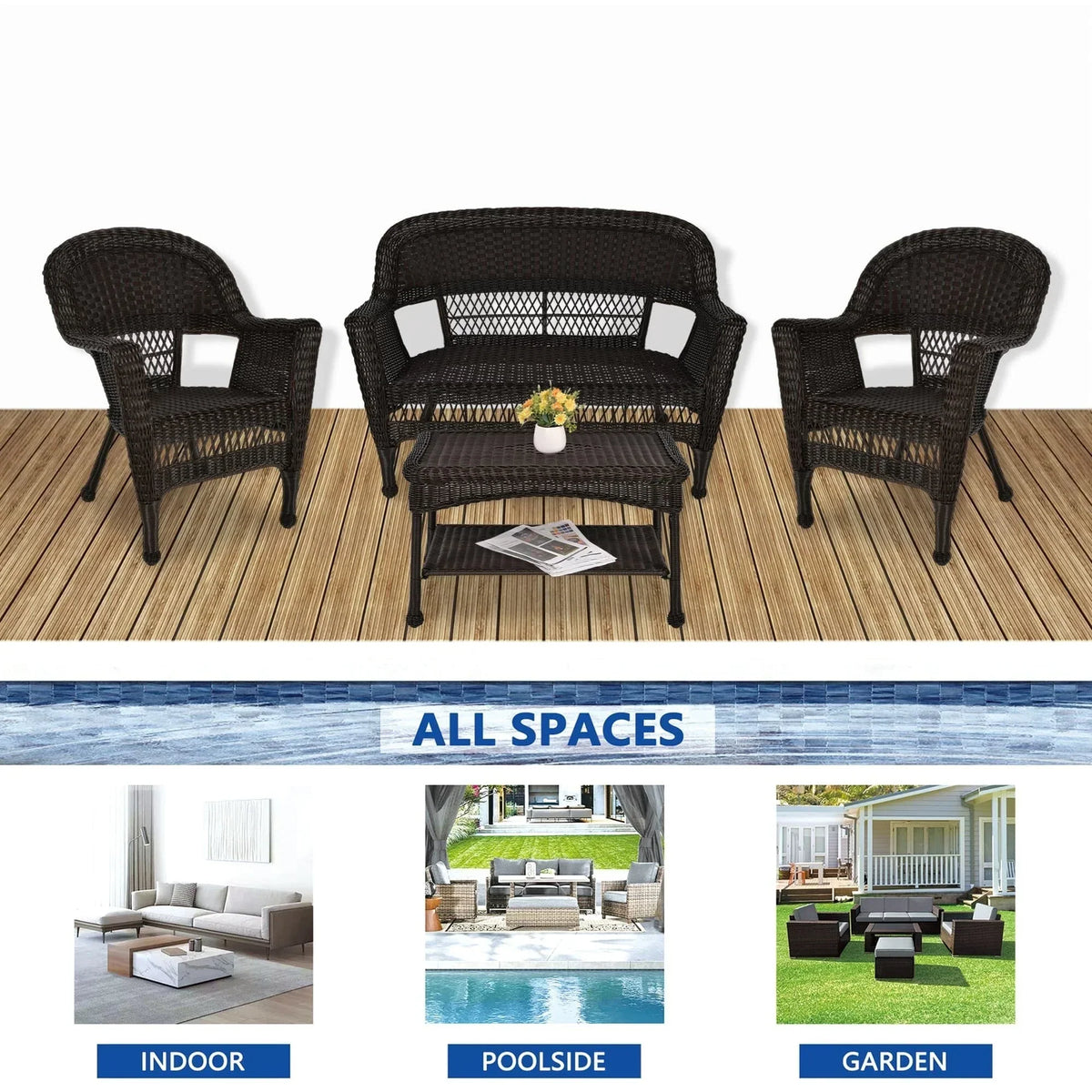 Salon de conversation 4 pièces en osier pour terrasse – Sanzelize Design