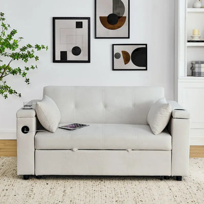 Canapé-lit gigogne 137 cm, canapé-lit inclinable 2 places avec rangement, oreiller lombaire, prise USB – Sanzelize Design