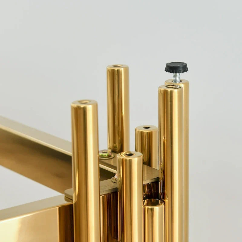 Console étroite à 2 niveaux avec structure en métal doré et plateau en verre trempé – Sanzelize Design