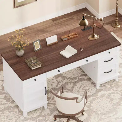 Bureau de direction de 152 cm avec tiroirs, bureau d'ordinateur avec station de charge – Sanzelize Design