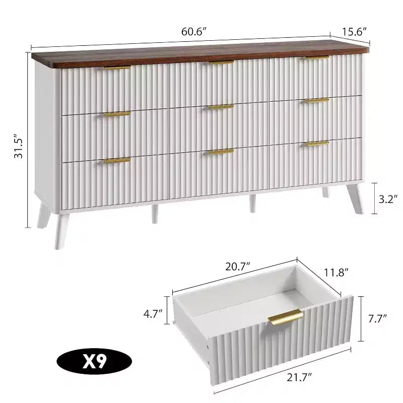 Commode cannelée à 9 tiroirs, commode moderne, meuble TV en bois, design à profil incurvé, pour salon, couloir – Sanzelize Design