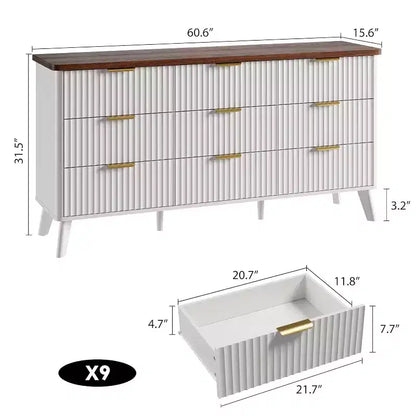 Commode cannelée à 9 tiroirs, commode moderne, meuble TV en bois, design à profil incurvé, pour salon, couloir – Sanzelize Design