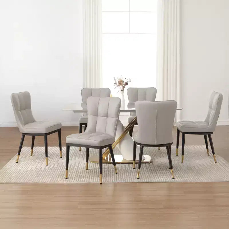 Lot de 6 chaises de salle à manger, modernes, rembourrées, en similicuir, avec haut dossier, pieds en métal – Sanzelize Design