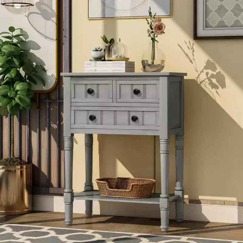 Console étroite de 60 cm avec 3 tiroirs et étagère, table d'appoint pour petite entrée ou salon – Sanzelize Design