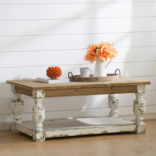 Table basse rectangulaire en bois blanc vieilli – Sanzelize Design