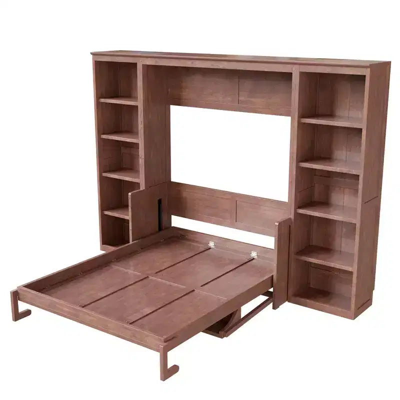 Lit escamotable grand lit/deux places avec bureau et étagère, brun foncé – Sanzelize Design