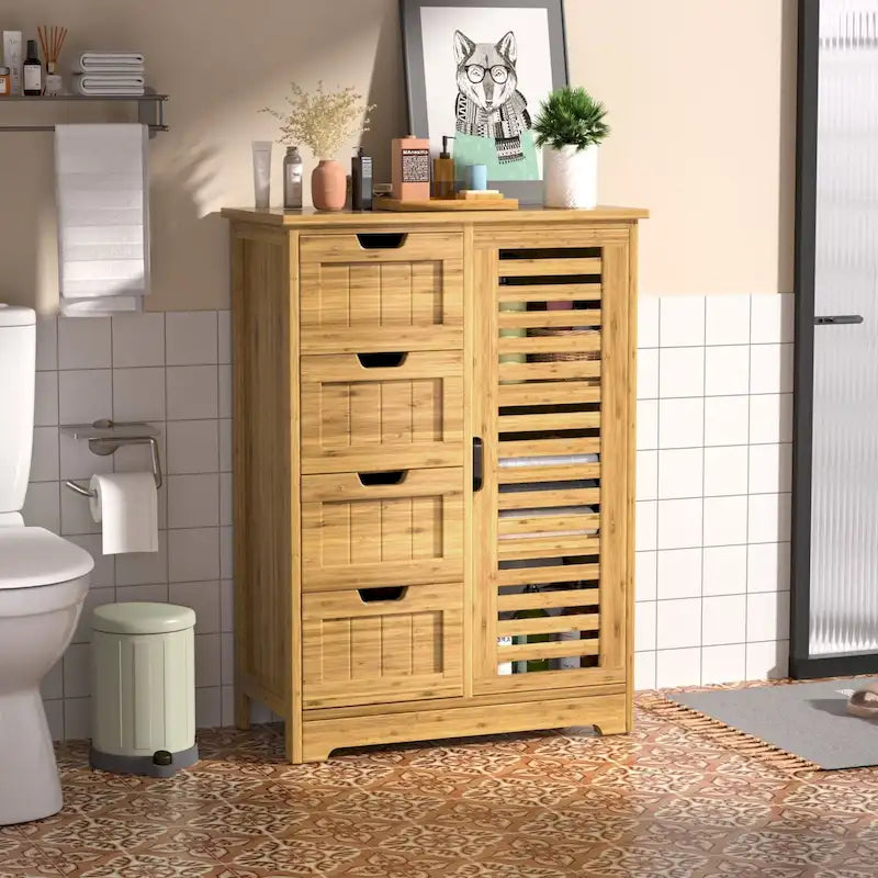Meuble de Rangement Salle de Bain sur Pied avec 4 Tiroirs – Sanzelize Design