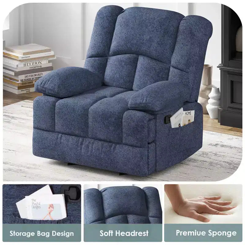 Fauteuil inclinable à bascule surdimensionné bleu avec revêtement en chenille – Sanzelize Design