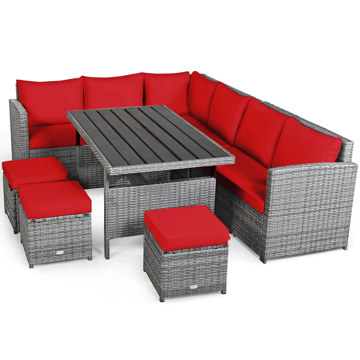 Ensemble de salle à manger 7 pièces en rotin pour terrasse, canapé sectionnel et pouf - Voir détails – Sanzelize Design