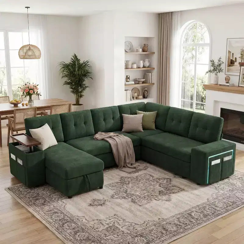 Canapé modulaire 284 cm convertible avec lit gigogne, canapé d'angle en U avec rangement – Sanzelize Design