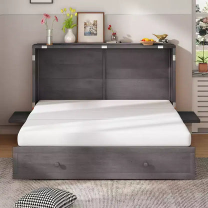 Lit escamotable Murphy 152 x 203 cm, lit coffre Cube avec station de charge et espace de rangement – Sanzelize Design