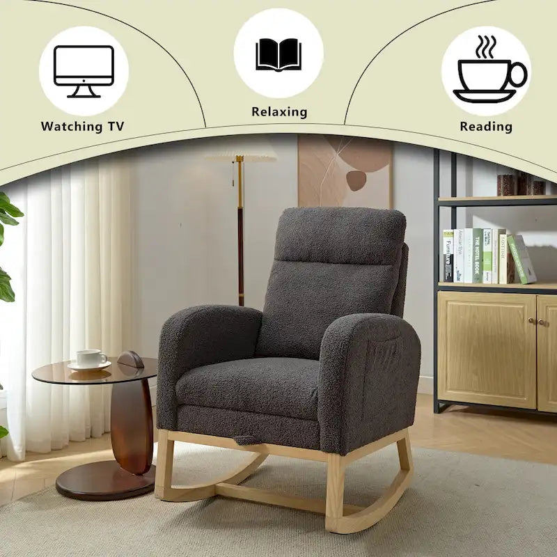 Fauteuil à bascule rembourré moderne de 75 cm de hauteur avec dossier haut – Sanzelize Design