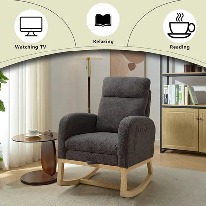 Fauteuil à bascule rembourré moderne de 75 cm de hauteur avec dossier haut – Sanzelize Design