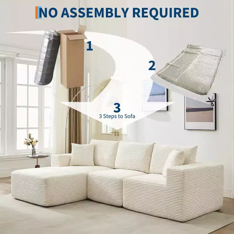 Canapé moderne 274 cm, canapé 3 places rembourré en forme de L avec oreillers, canapé à assise profonde – Sanzelize Design