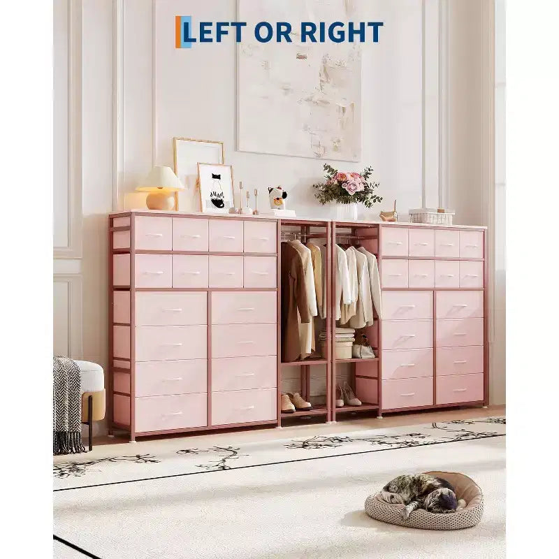 Commode de rangement avec 16 tiroirs, tringle à vêtements et étagères – Sanzelize Design