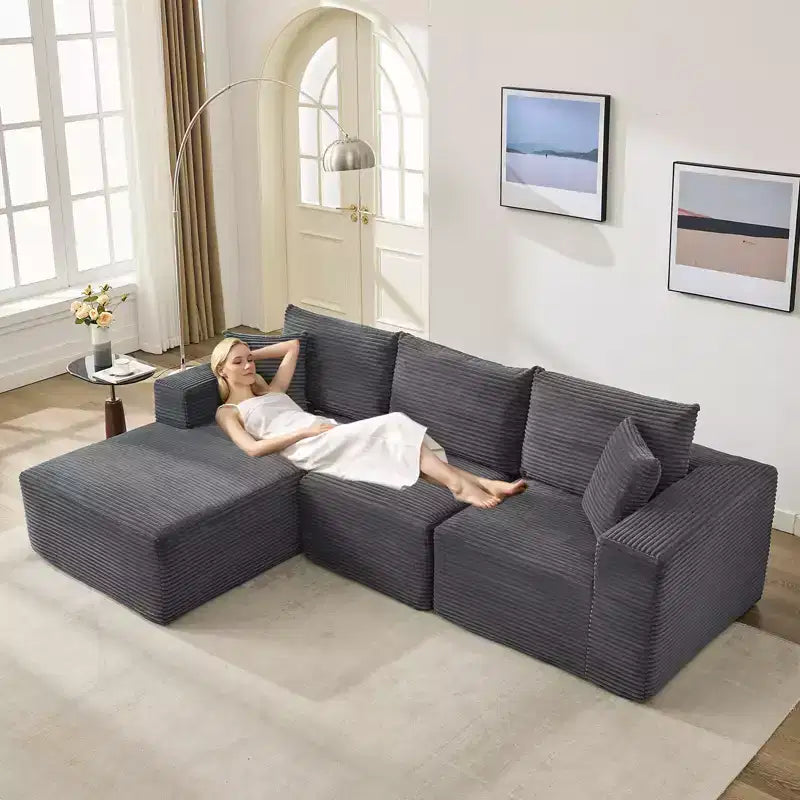 Canapé moderne 274 cm, canapé 3 places rembourré en forme de L avec oreillers, canapé à assise profonde – Sanzelize Design
