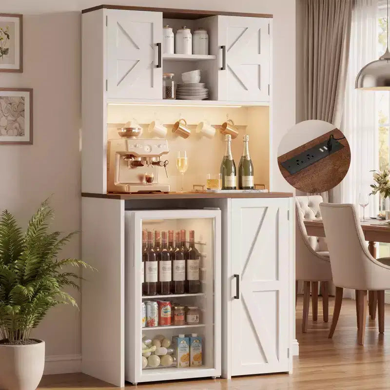 Meuble de cuisine avec espace mini-réfrigérateur, meuble de bar à café avec étagère de rangement – Sanzelize Design