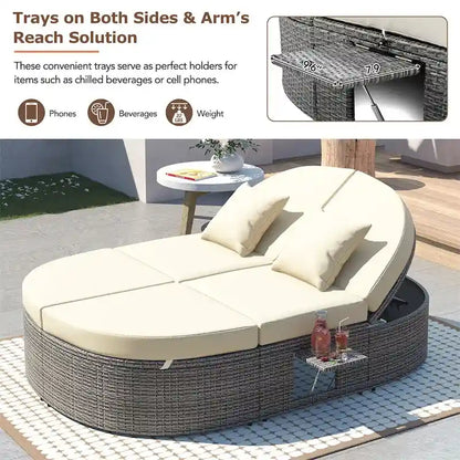 Lit de soleil extérieur double pour terrasse avec coussins et oreillers – Sanzelize Design
