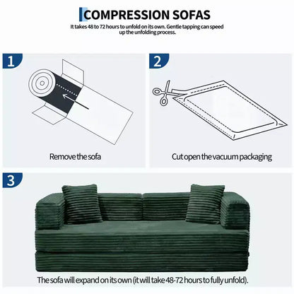 Canapé-lit convertible 5-en-1 de 205 cm – Velours côtelé, charge max. 544 kg, sans assemblage – Sanzelize Design