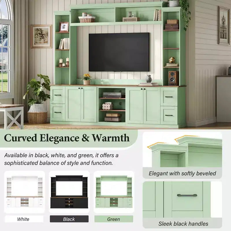 Meuble TV mural 4-en-1 de style campagnard, convient aux téléviseurs jusqu'à 178 cm – Sanzelize Design