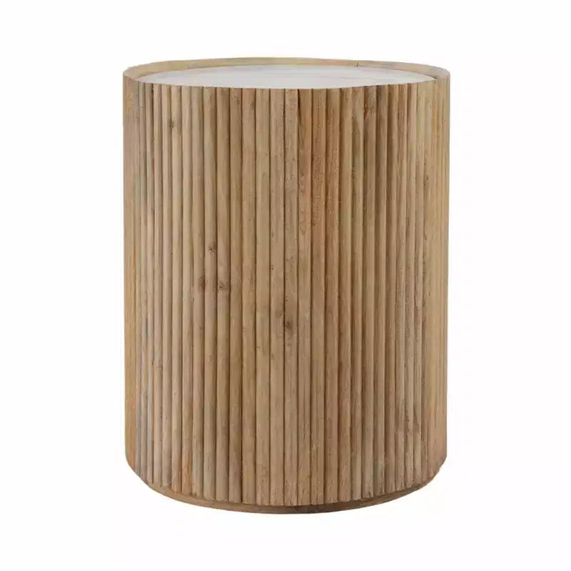 Table d'appoint décorative en bois nervuré avec plateau en marbre et rangement – Sanzelize Design