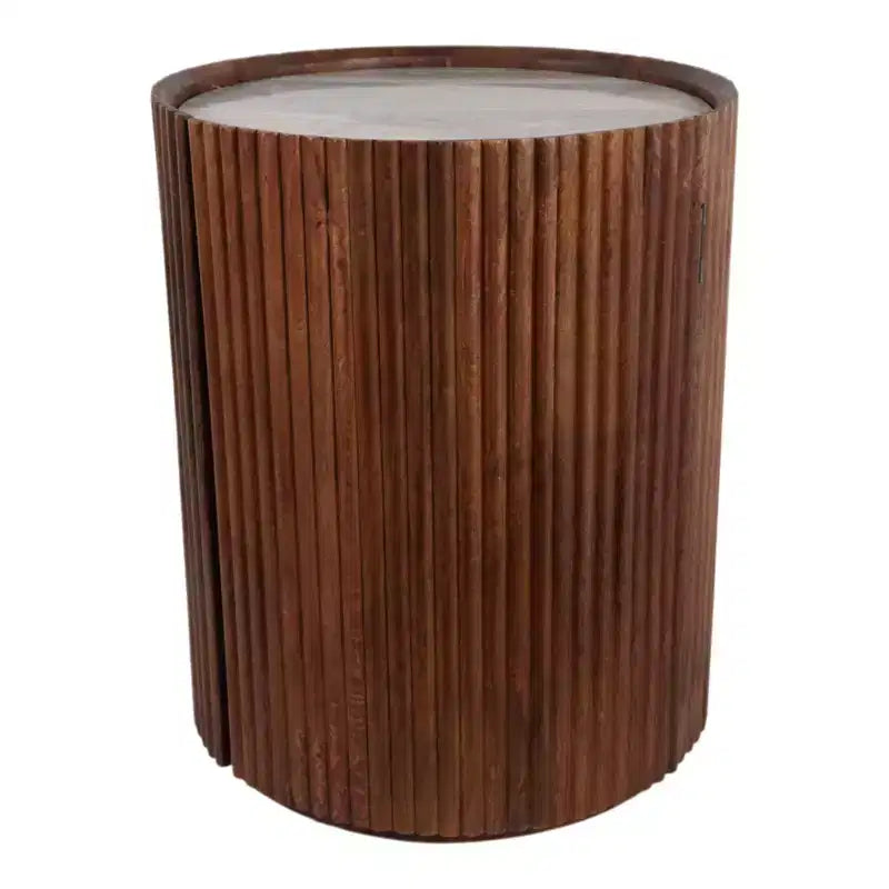 Table d'appoint décorative en bois nervuré avec plateau en marbre et rangement – Sanzelize Design