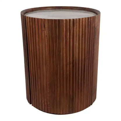 Table d'appoint décorative en bois nervuré avec plateau en marbre et rangement – Sanzelize Design