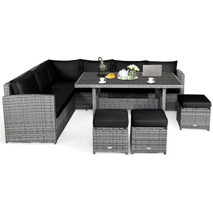 Ensemble de salle à manger 7 pièces en rotin pour terrasse, canapé sectionnel et pouf - Voir détails – Sanzelize Design