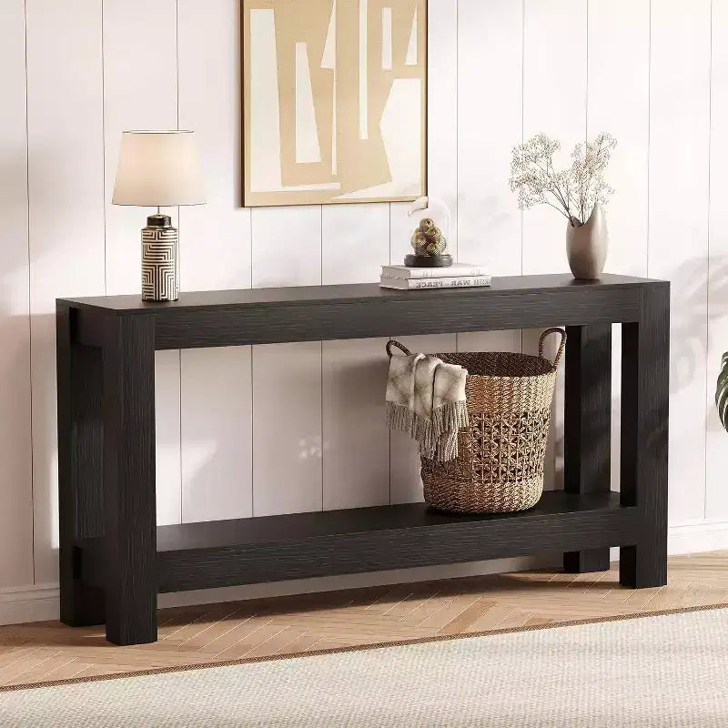 Table console d'entrée 160 cm avec 2 tiroirs, Table de canapé étroite en bois pour salon, couloir ou hall d'entrée – Sanzelize Design